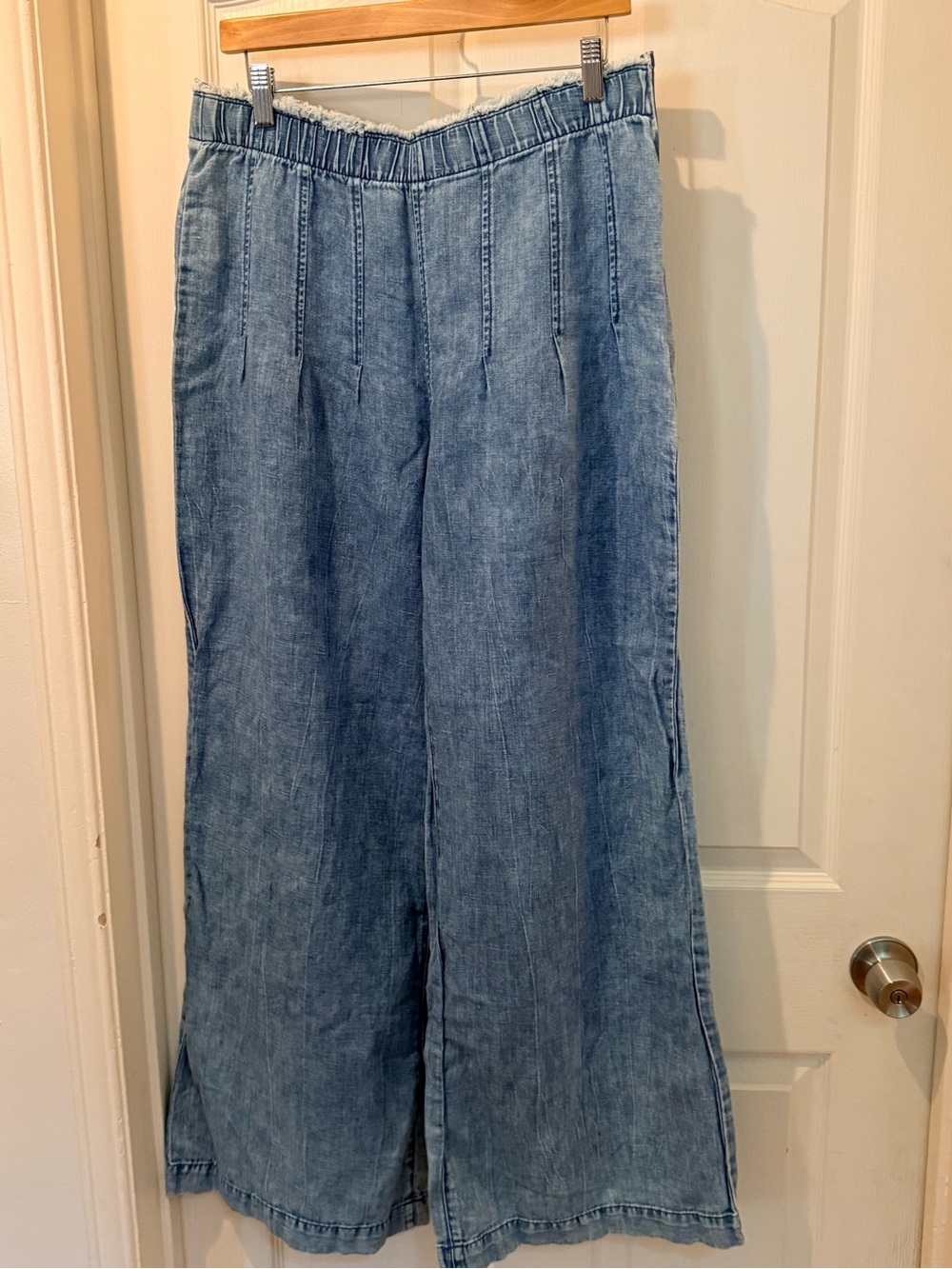 INC International Concepts Light Wash Wide-Leg Linen Cotton Denim Pants